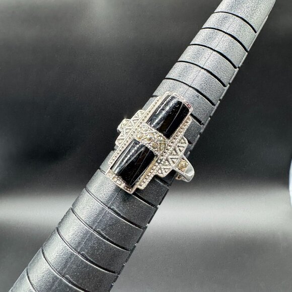 Antique Art Deco Silver 925 Ring with Black Onyx Stone *read* - Picture 9 of 12